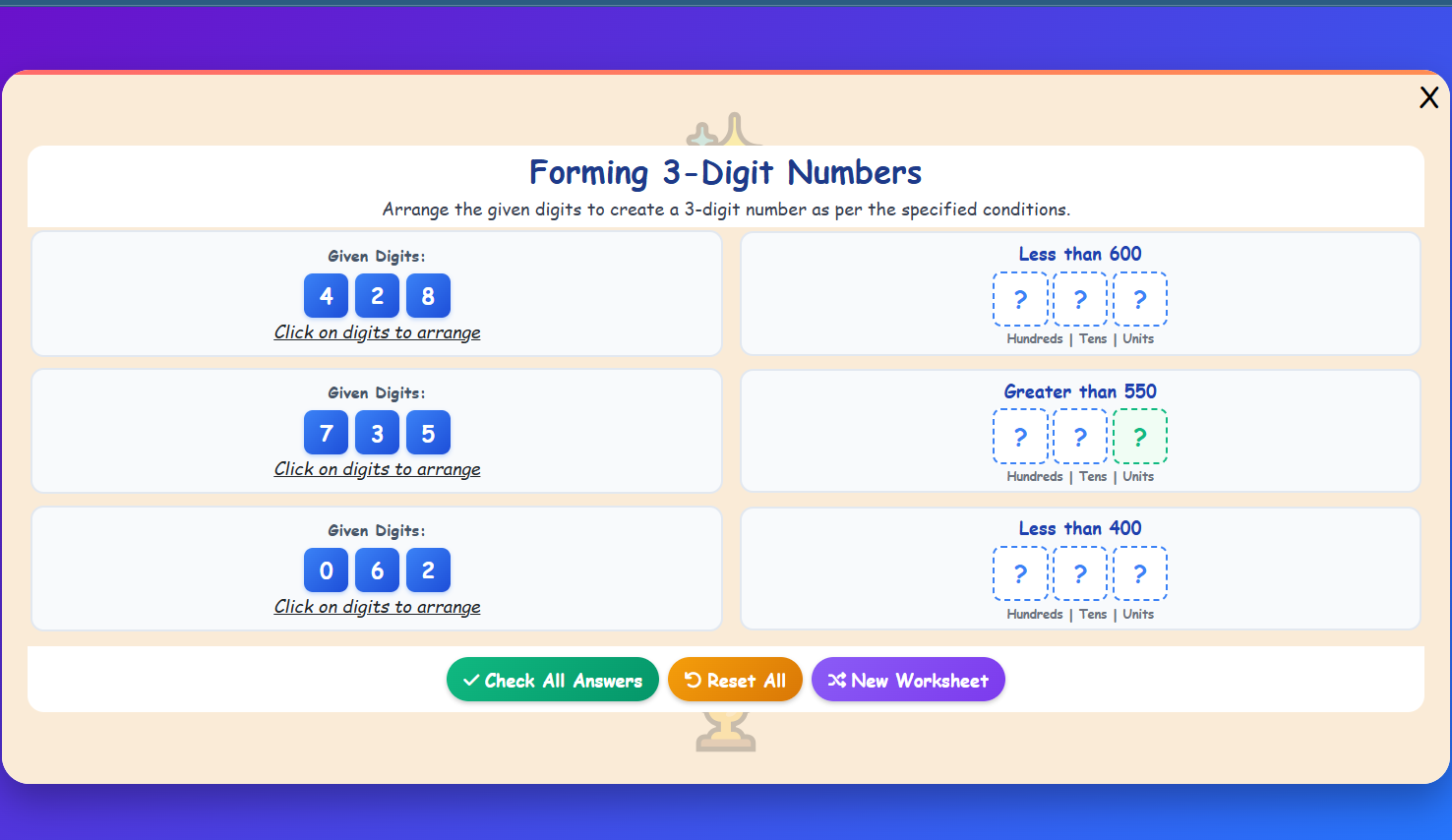 Forming 3 Digit Challenge