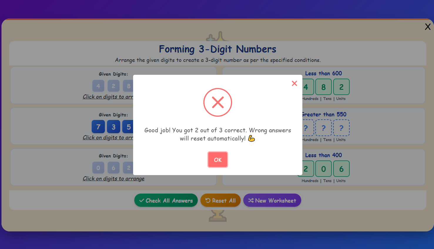 Forming 3 Digit Challenge