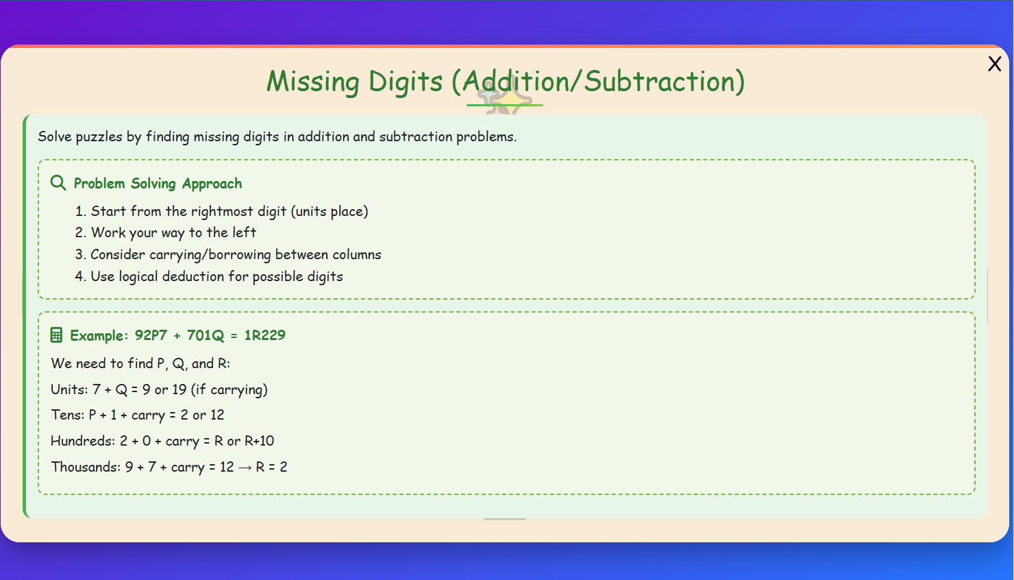 Missing Digits Lesson