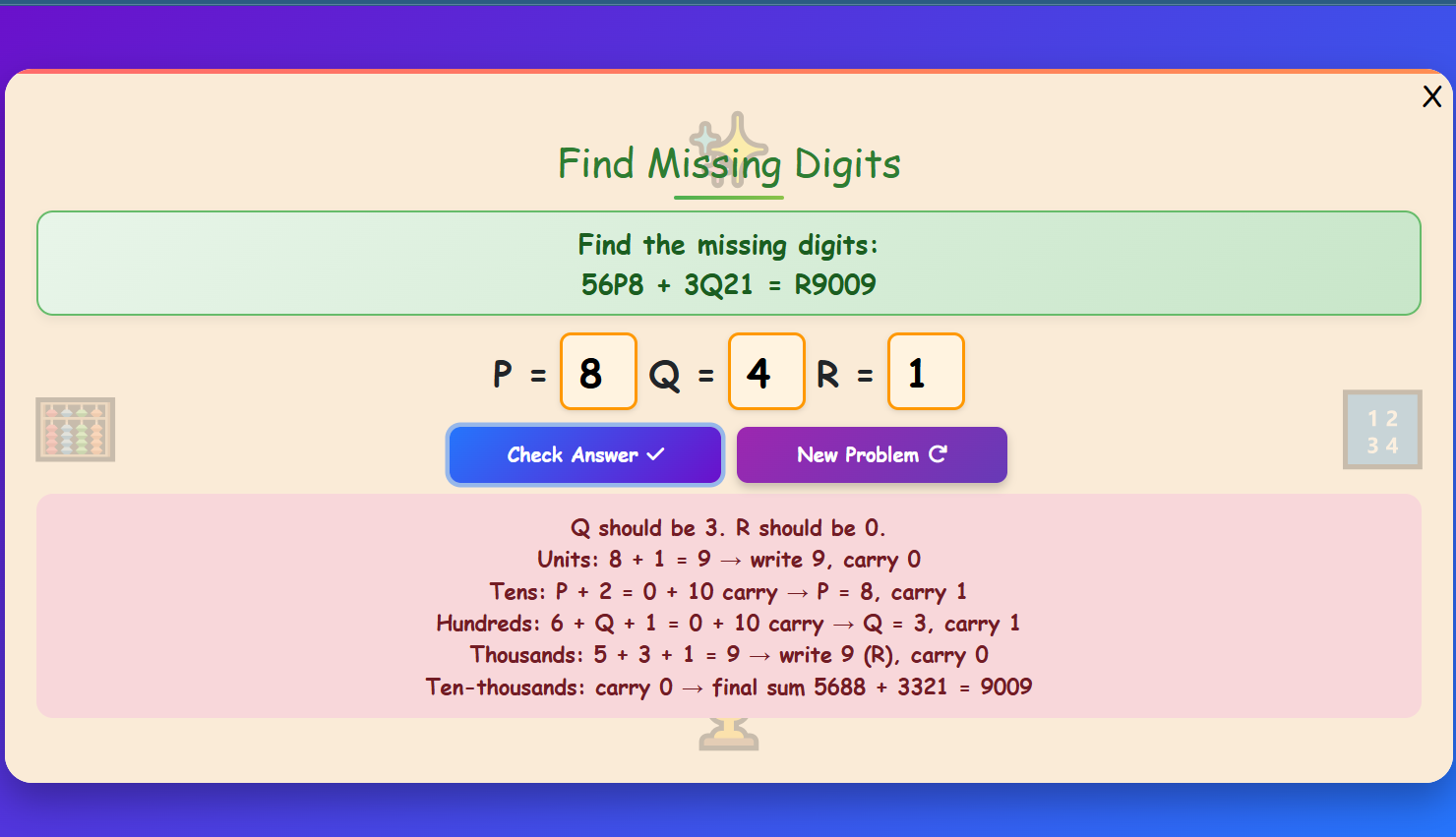 Missing Digits Practice