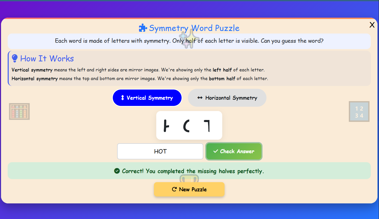 Symmetry Word Puzzle