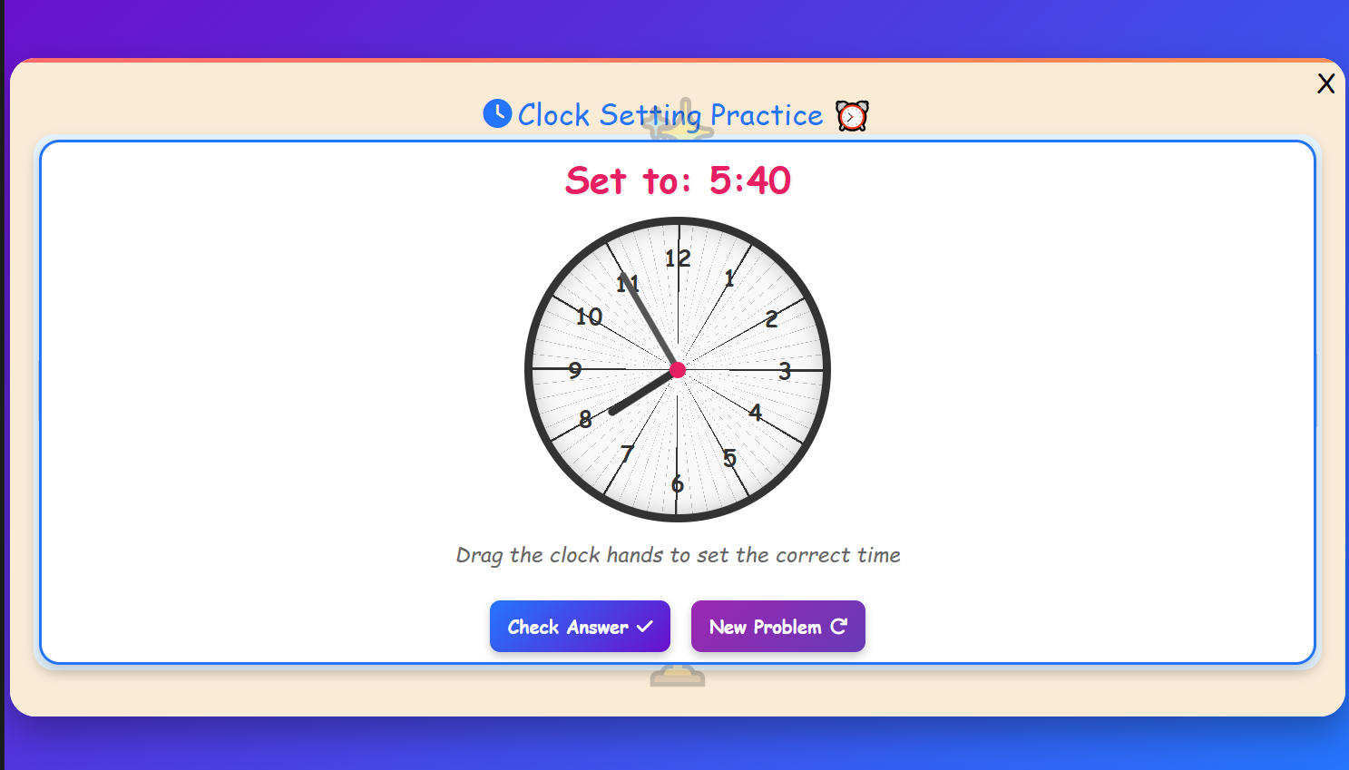 Clock Setting Practice