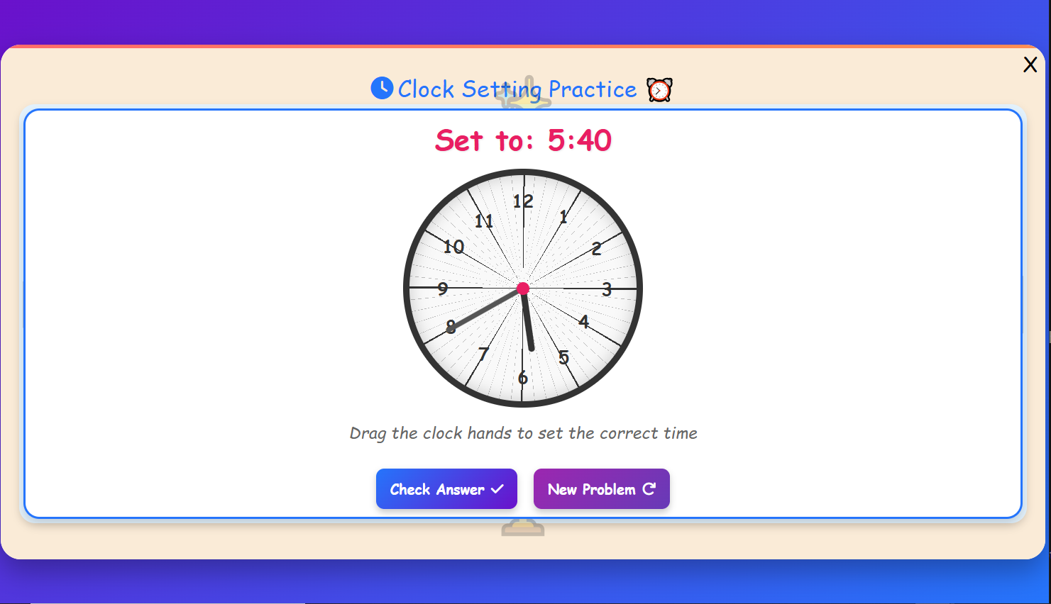 Clock Setting Practice