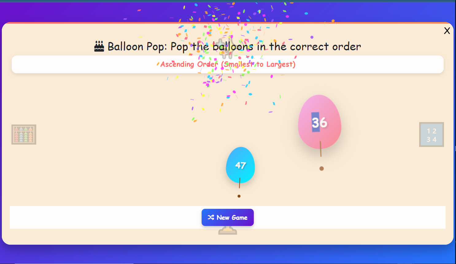 Balloon Pop Number Order