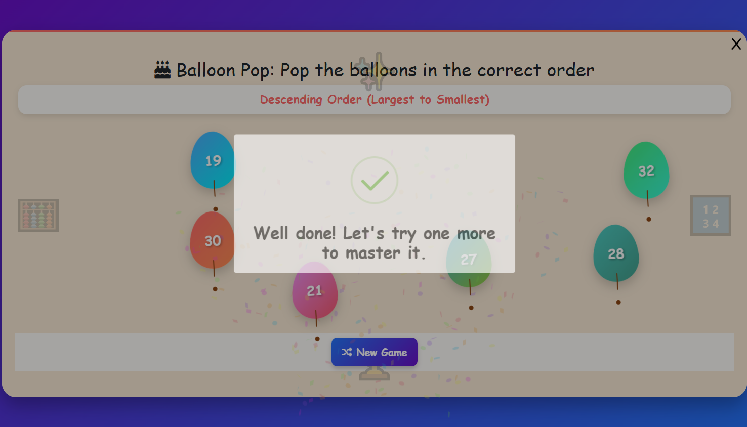 Balloon Pop Number Order