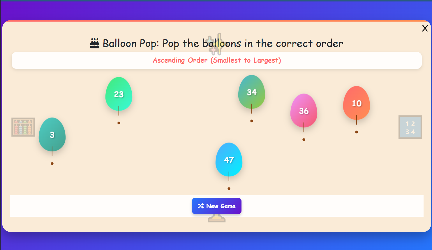 Balloon Pop Number Order