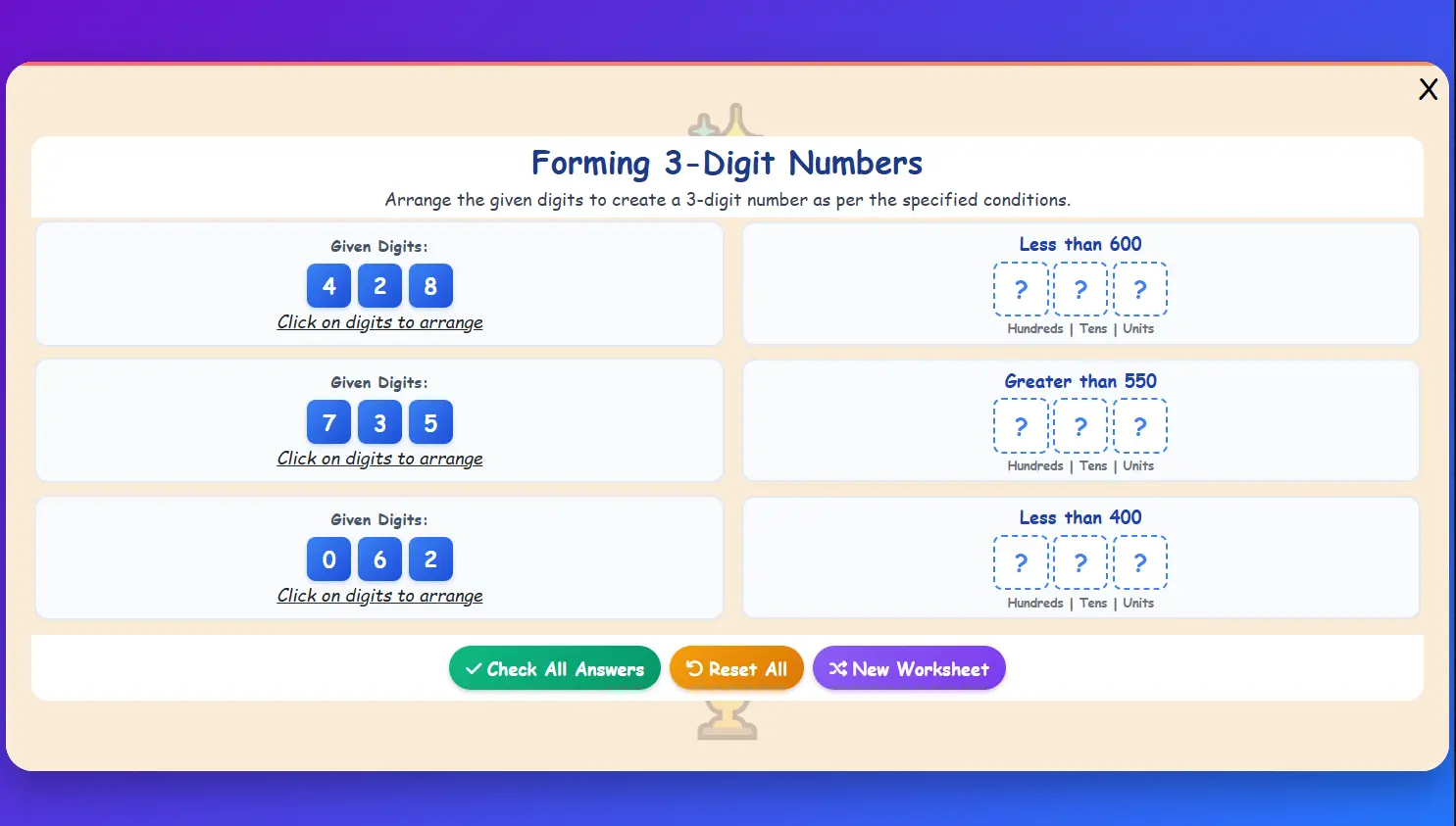 Forming 3 Digit Challenge