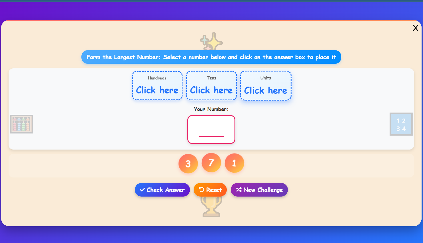 Formation of Numbers Challenge