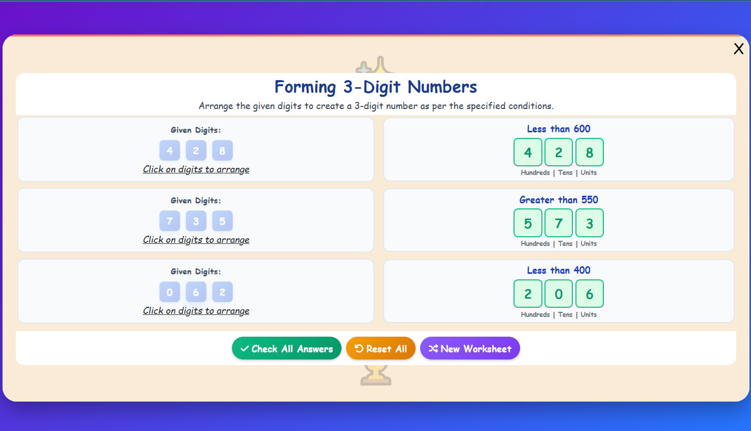 Forming 3 Digit Challenge