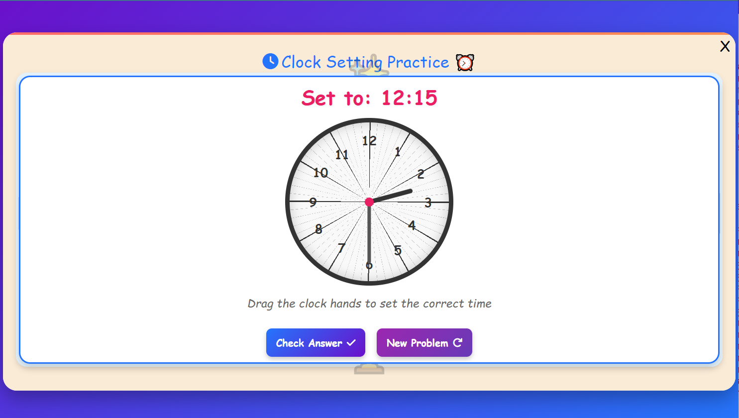 Clock Setting Practice