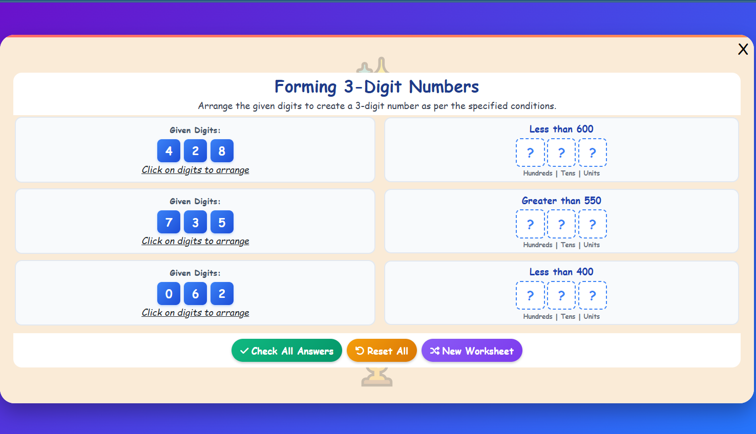 Forming 3 Digit Challenge