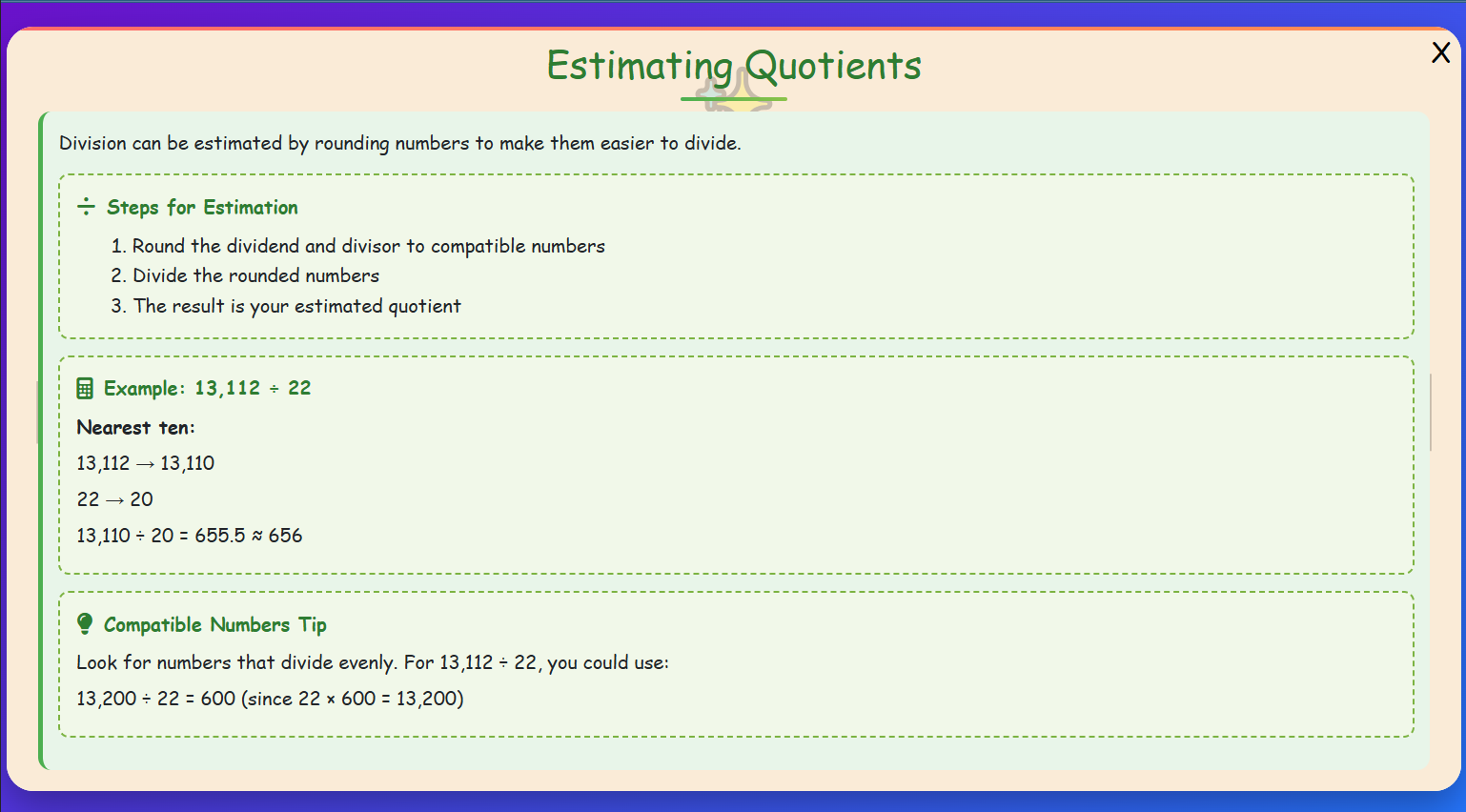 Estimating Quotients Lesson