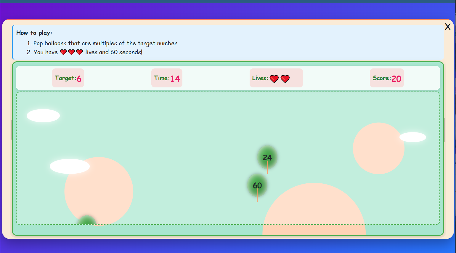 Balloon Pop Multiples Game