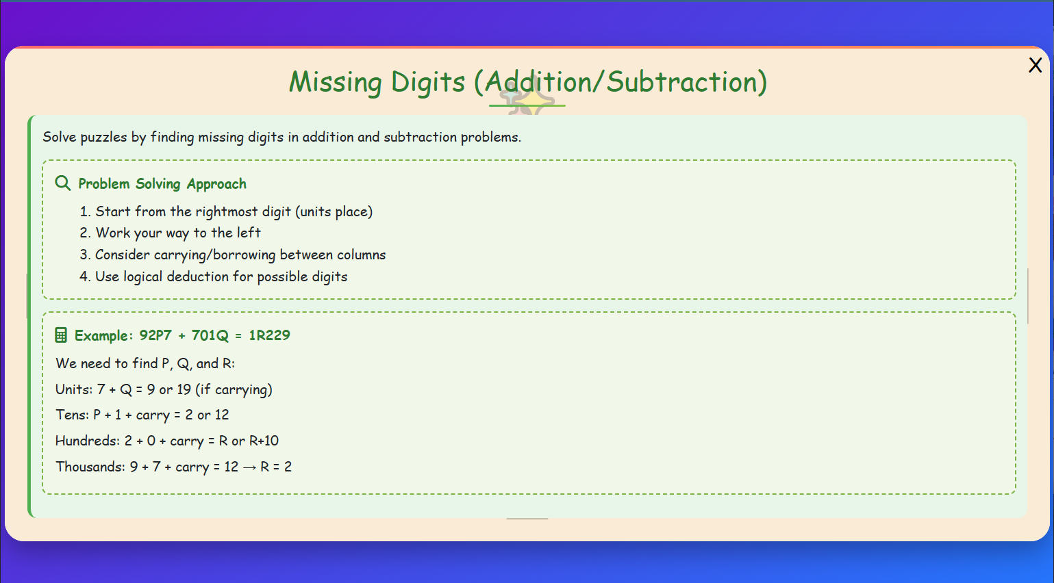 Missing Digits Lesson