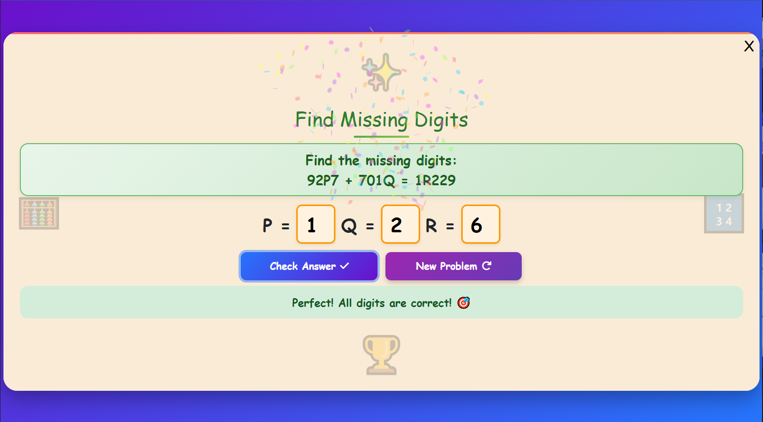 Missing Digits Practice