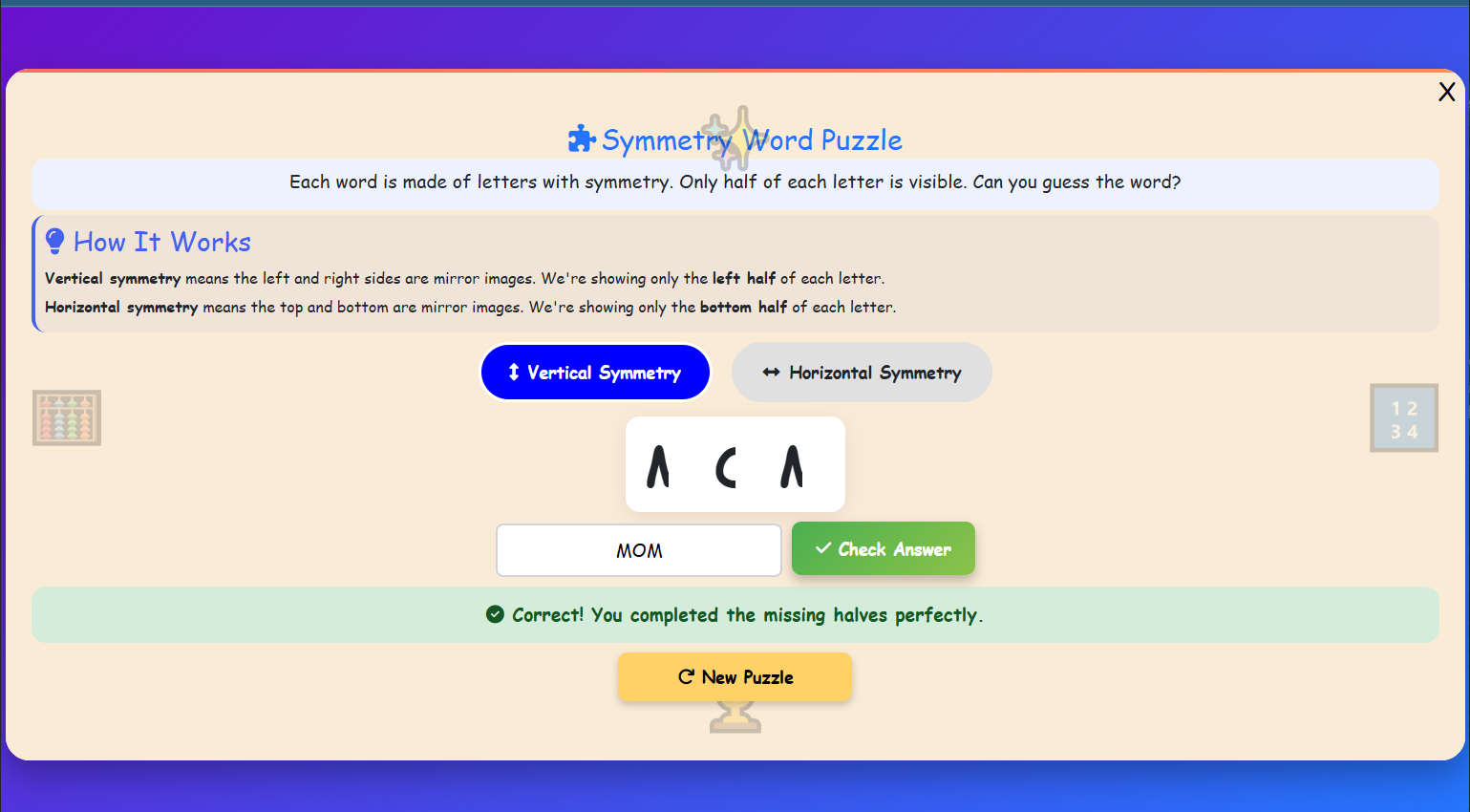 Symmetry Word Puzzle