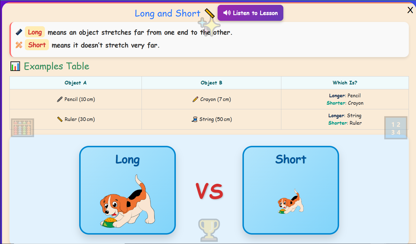 Long and Short Lesson