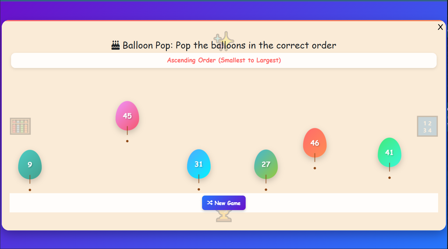 Balloon Pop Number Order