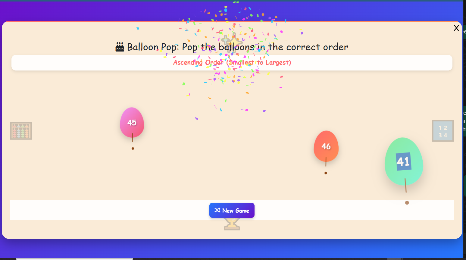 Balloon Pop Number Order