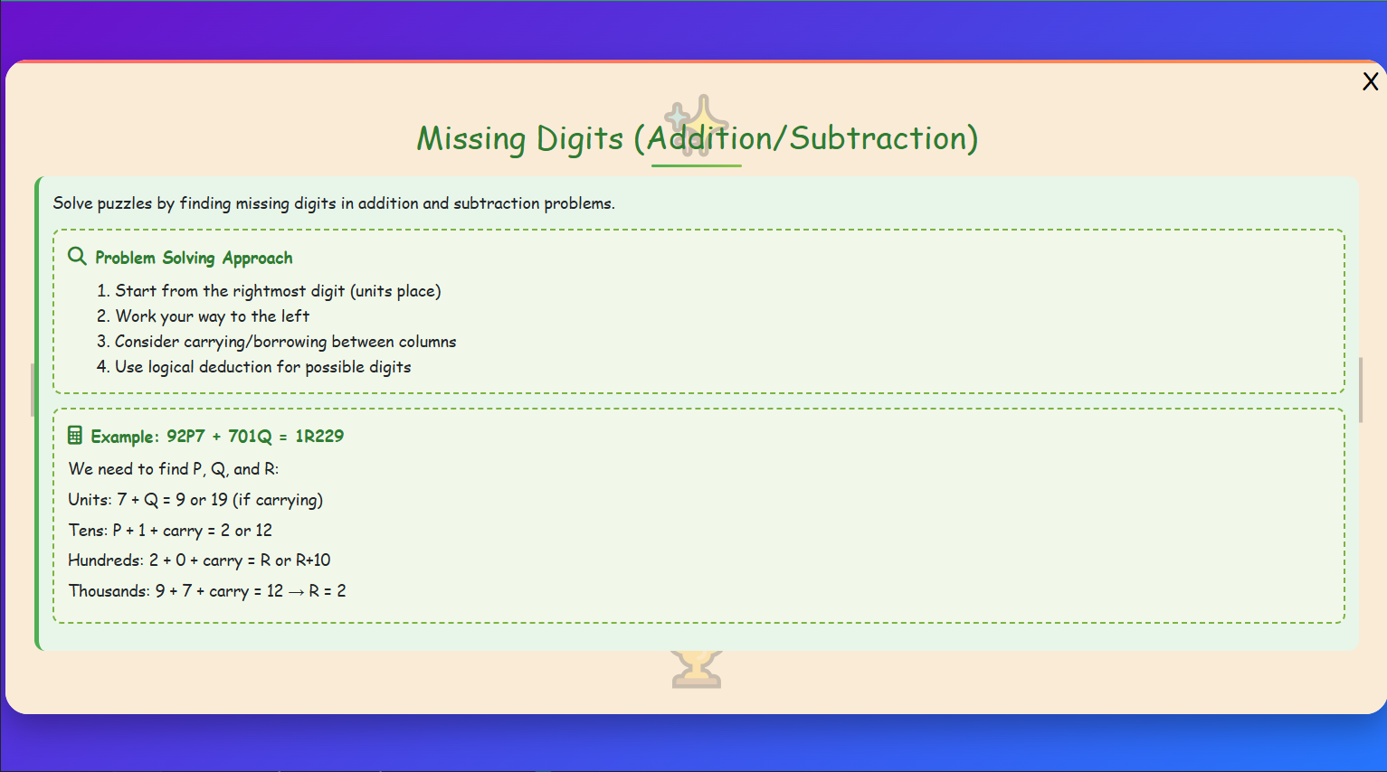 Missing Digits Lesson