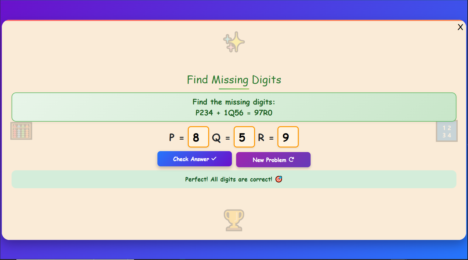 Missing Digits Practice