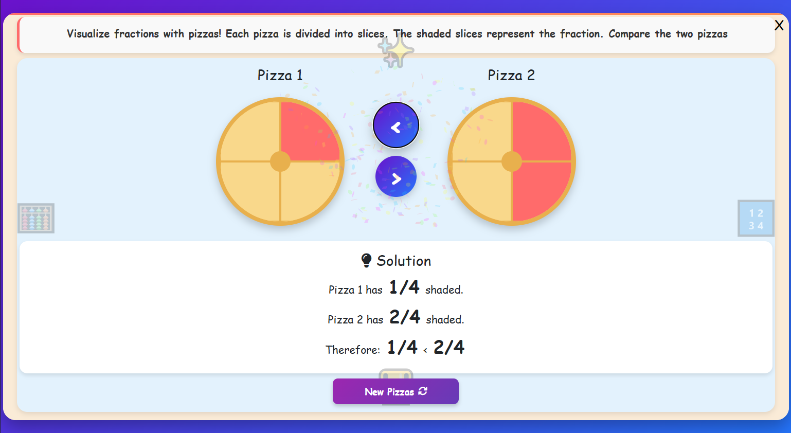 Comparing Fractions with Pizzas