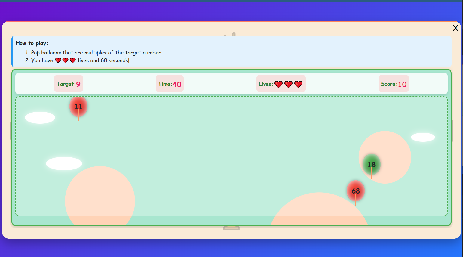 Balloon Pop Multiples Game