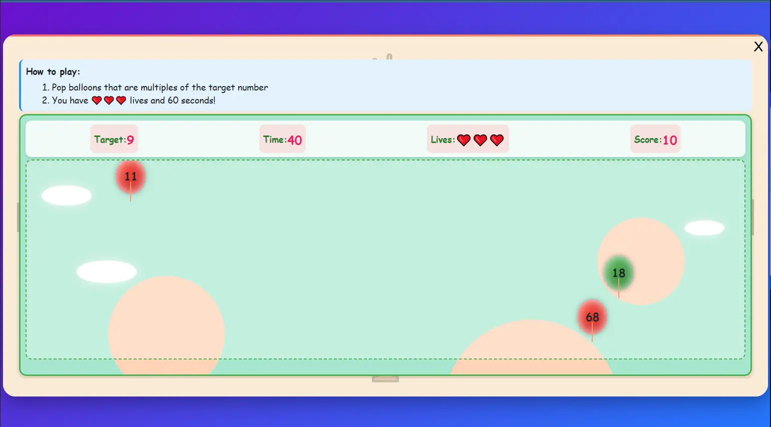 Balloon Pop Multiples Game