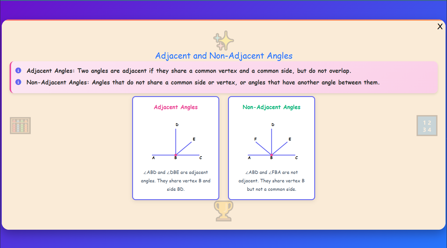 Adjacent and Non-Adjacent Angles