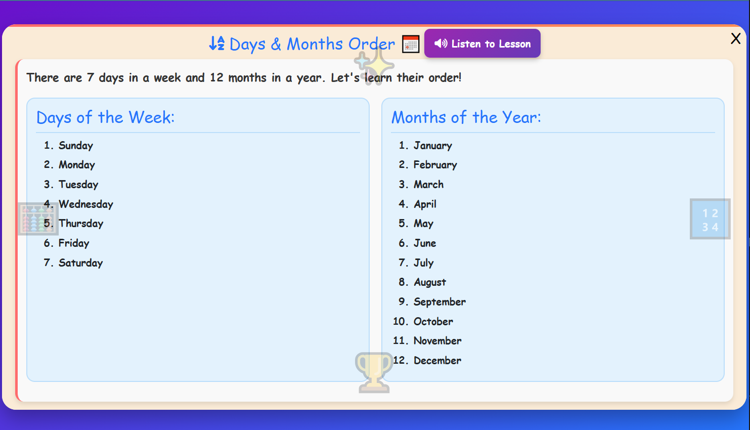 Days & Months Order