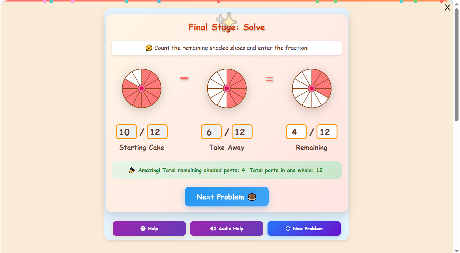 Cake Fractions: Sweet Subtractions Game