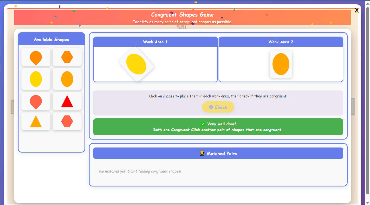 Congruent Shape Game
