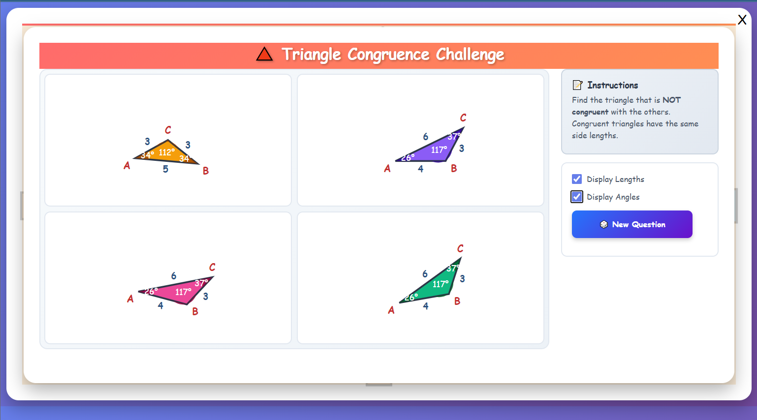Congruent Triangle Game