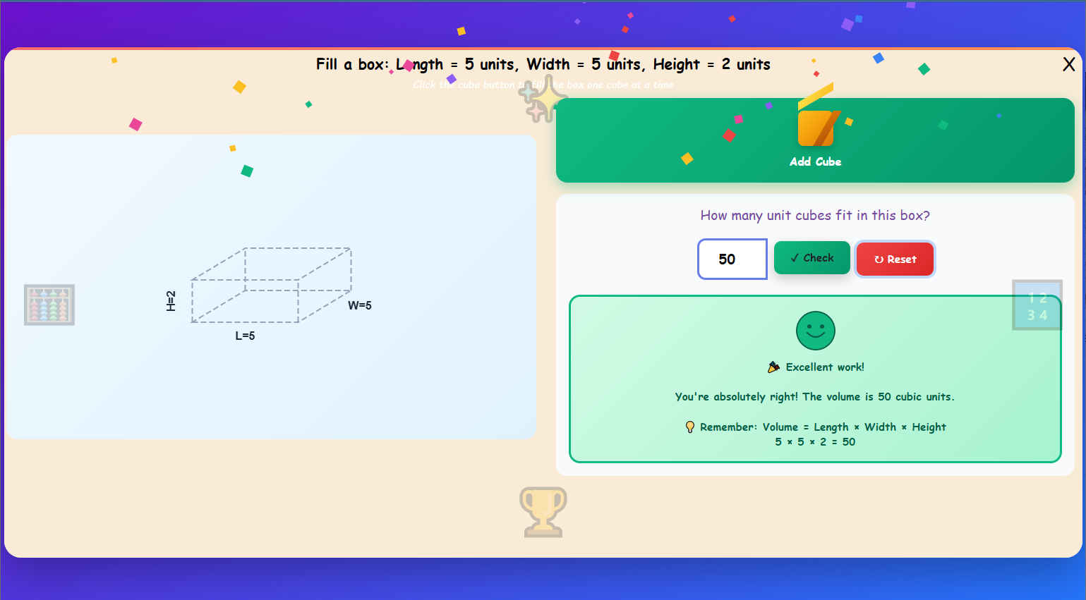Fill the Box - Volume Learning Game