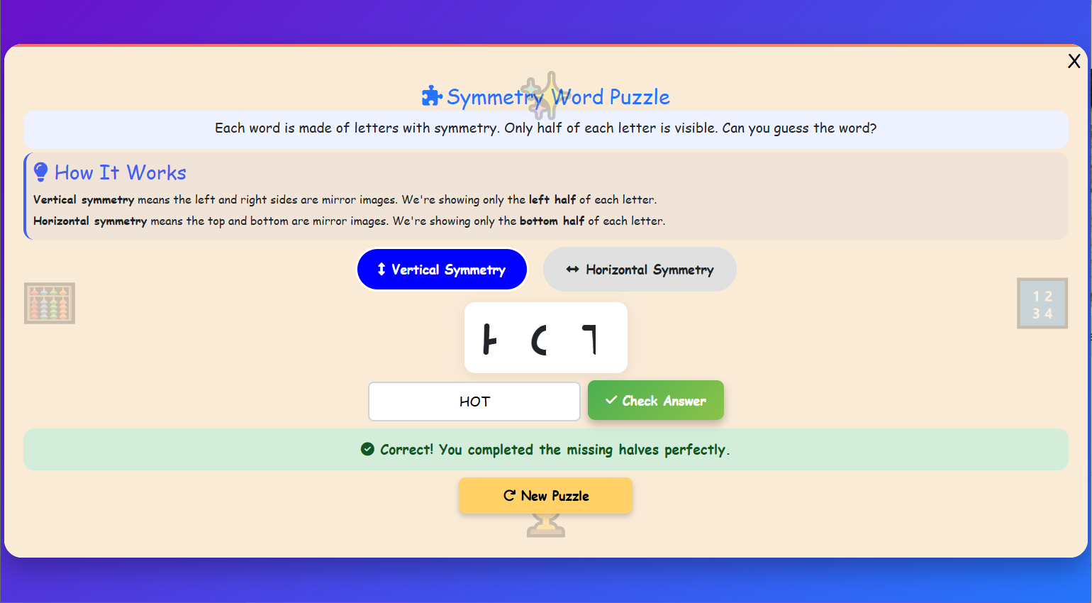 Symmetry Word Puzzle