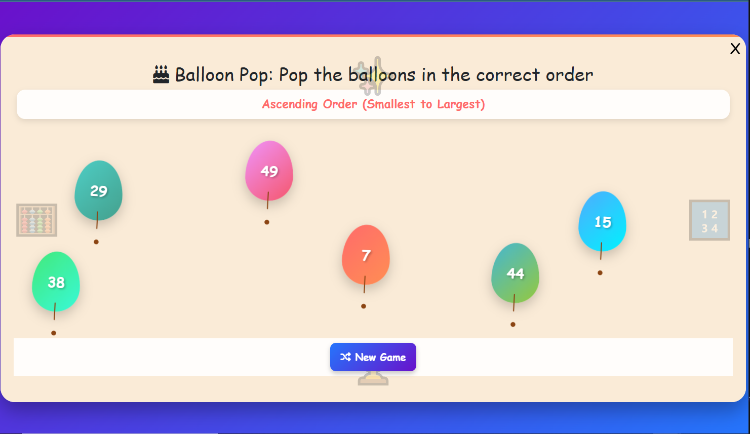 Balloon Pop Number Order